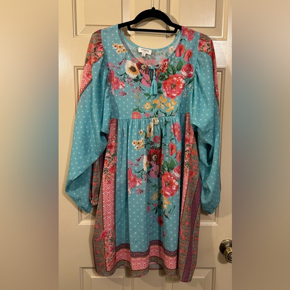 Umgee Daydream Believer Berry Mix Multi Print Boho Tunic Dress - Picture 2 of 7